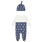 Baby Boys Ivory & Blue Babygrow Set, 3, hi-res