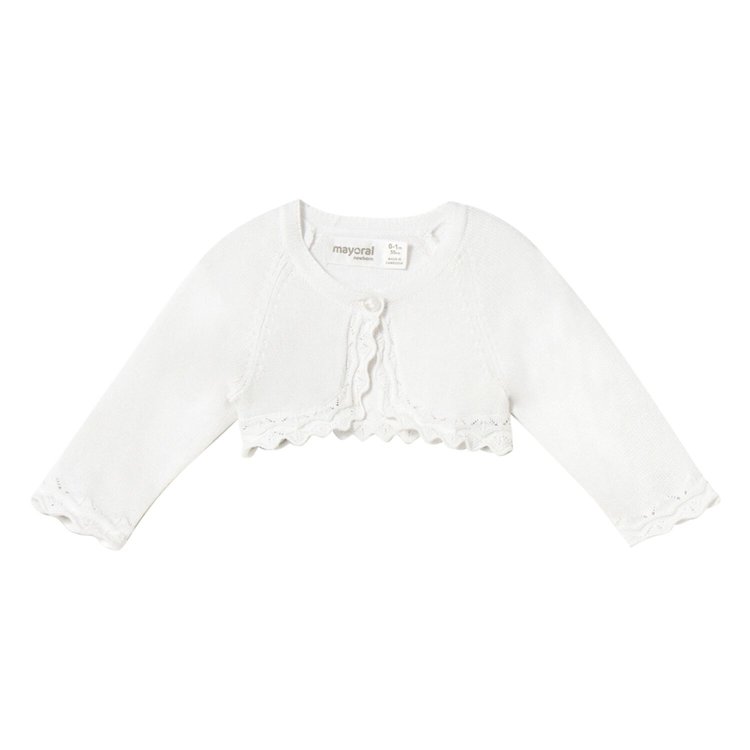 Baby Girls White Knitted Cardigan, 1, hi-res