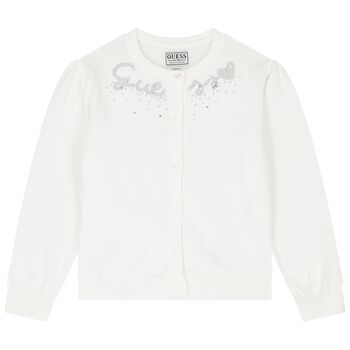 Girls White Cotton Sequin Cardigan