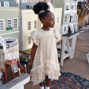Girls Beige Lace Sequin Christina Dress