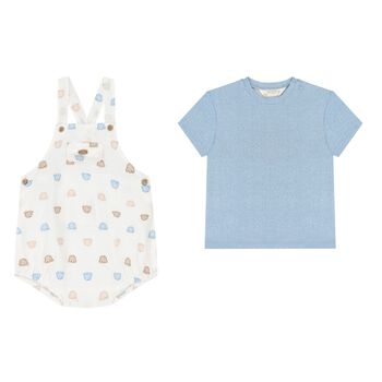 Baby Boys Blue & Ivory Dungaree set