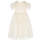 Girls Ivory & Gold Bow Dress, 1, hi-res