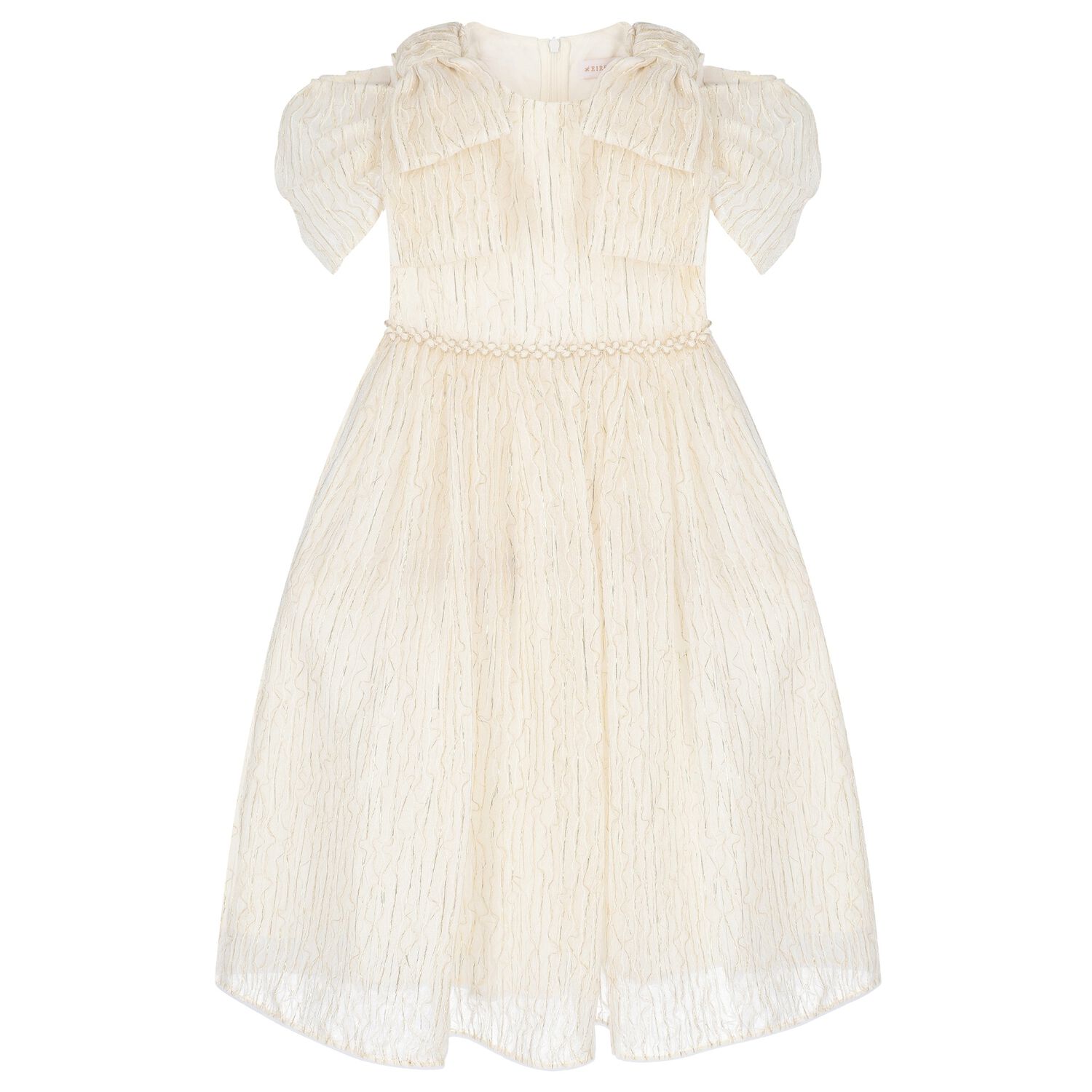 Girls Ivory & Gold Bow Dress, 1, hi-res image number null