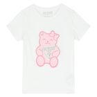 Younger Girls White Teddy Logo T-Shirt, 1, hi-res