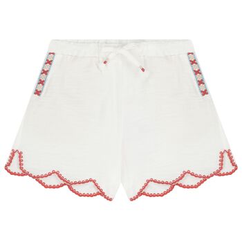 Girls Ivory Scalloped Hem Shorts