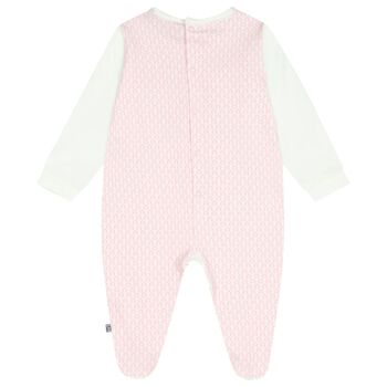 Baby Girls Ivory & Pink Teddy Bear Logo Babygrow