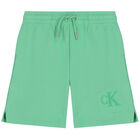 Boys Green Logo Shorts, 1, hi-res