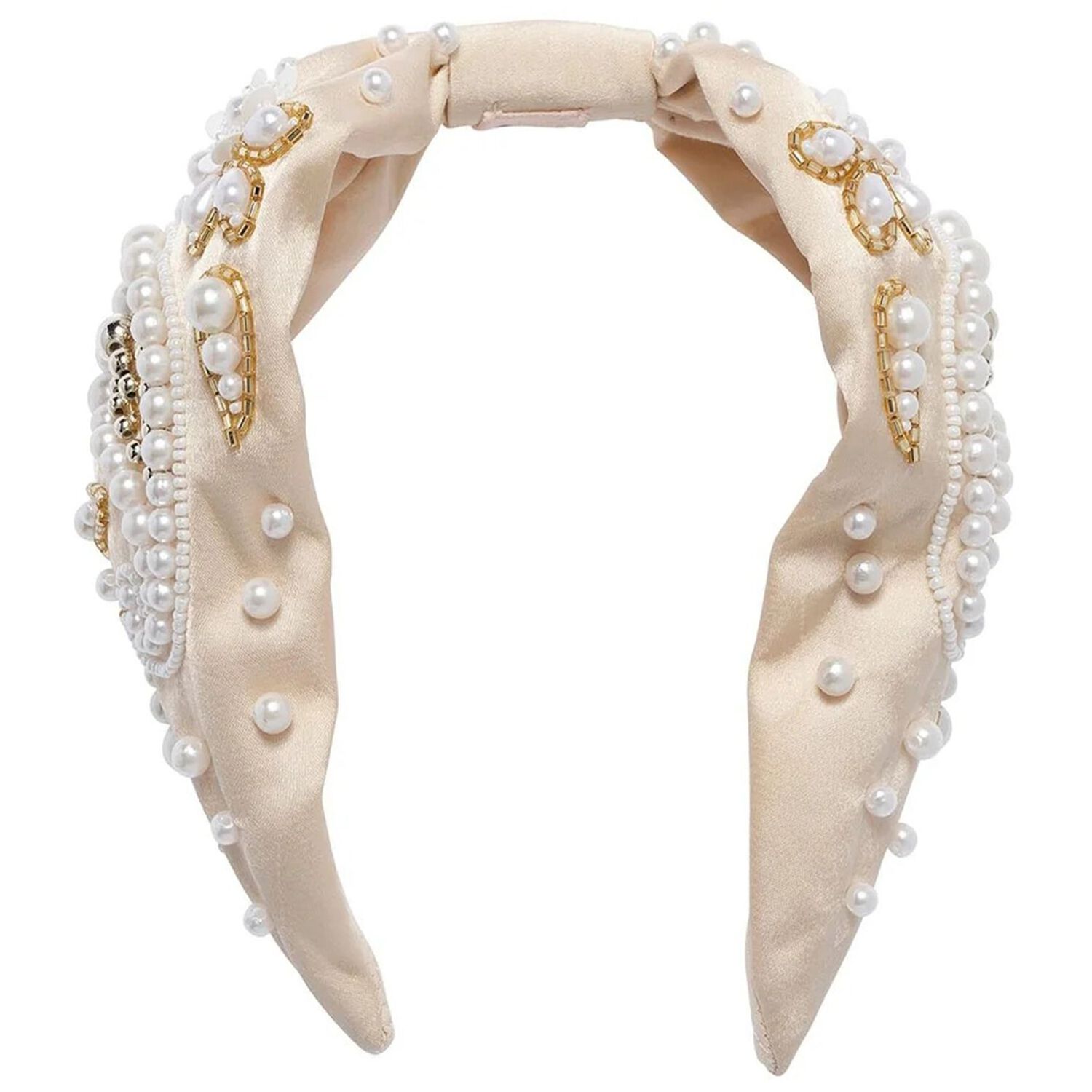 Girls Beige Pearl & Bead Headband , 1, hi-res