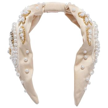 Girls Beige Pearl & Bead Headband 
