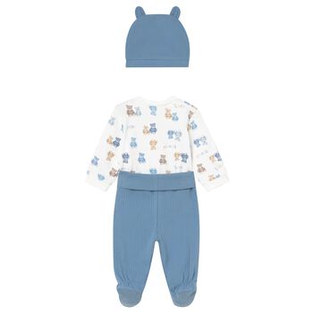 Baby Boys White & Blue Bodysuit Set