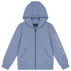 Boys Blue Logo Hooded Zip Up Top, 1, hi-res