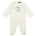 Ivory & Gold Logo Babygrow Set, 1, hi-res