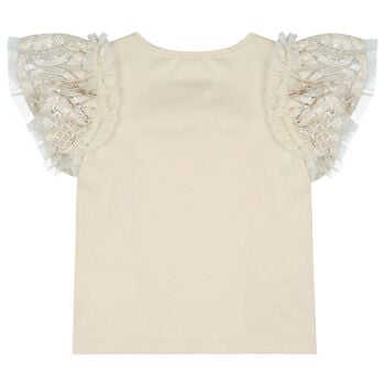 Girls Beige Sequin Lace Bow Coleen Top
