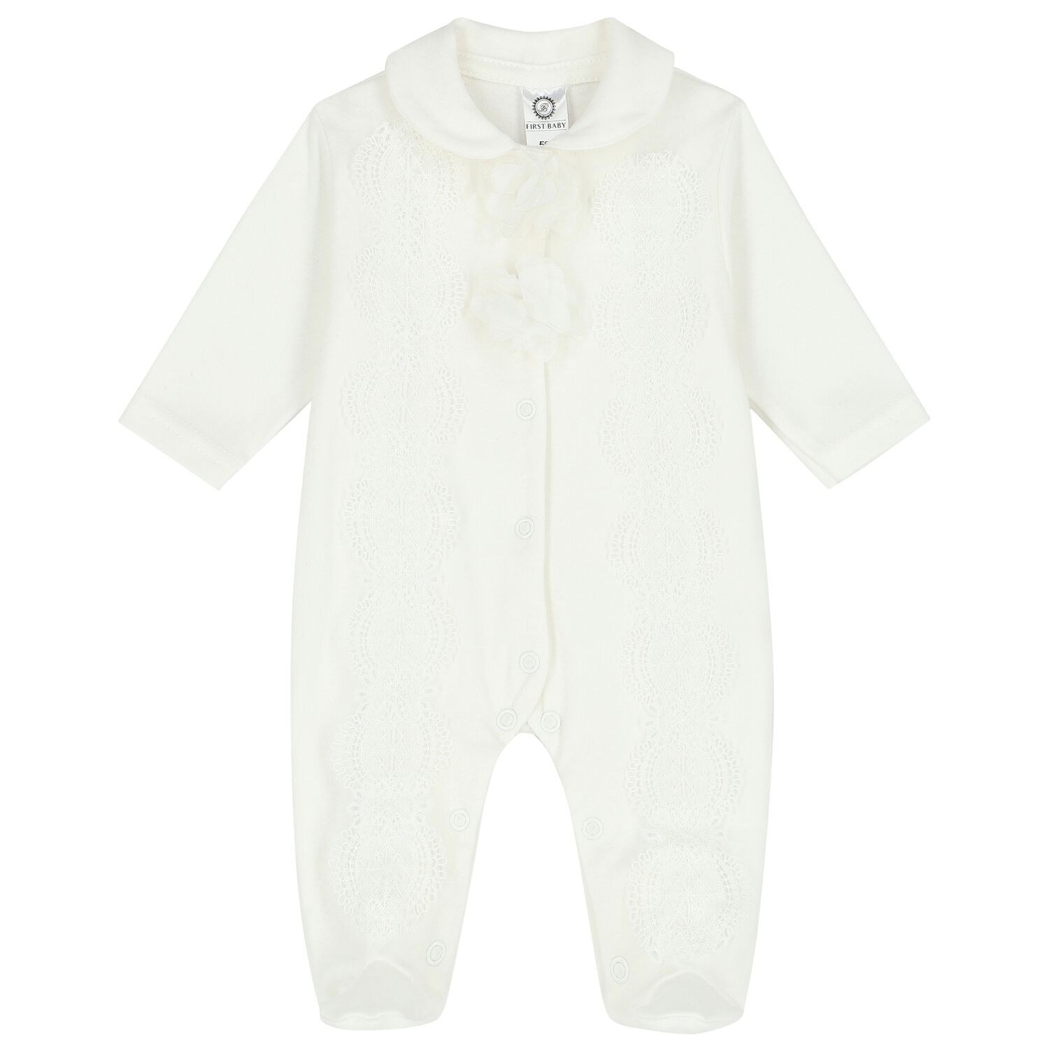 Baby Girls Ivory Lace & Flower Babygrow, 1, hi-res