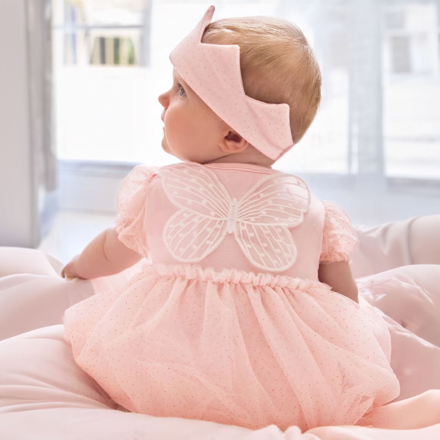 Baby Girls Pink Butterfly Tulle Bodysuit Dress Set, 1, hi-res image number null