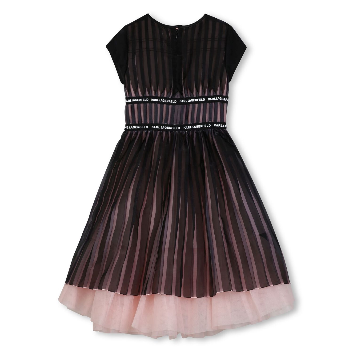 Girls Black & Pink Pleated Tulle Dress, 1, hi-res