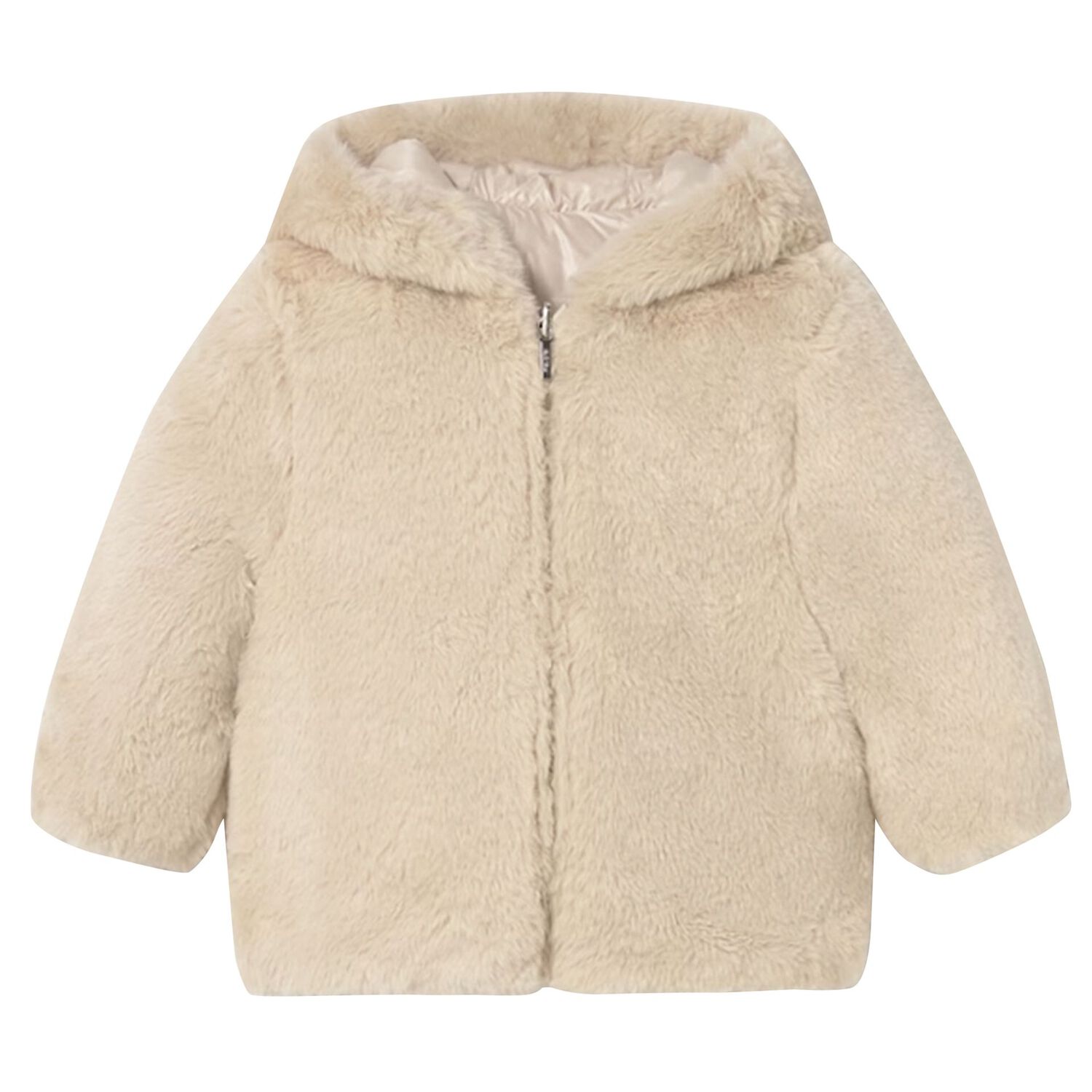 Younger Girls Beige Reversible Faux Fur Jacket, 1, hi-res