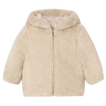 Younger Girls Beige Reversible Faux Fur Jacket