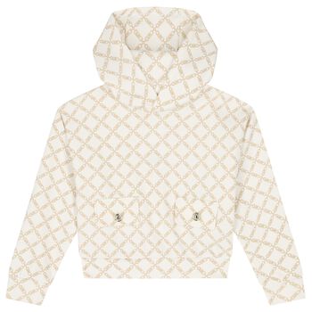 Girls Ivory Logo Hooded Top