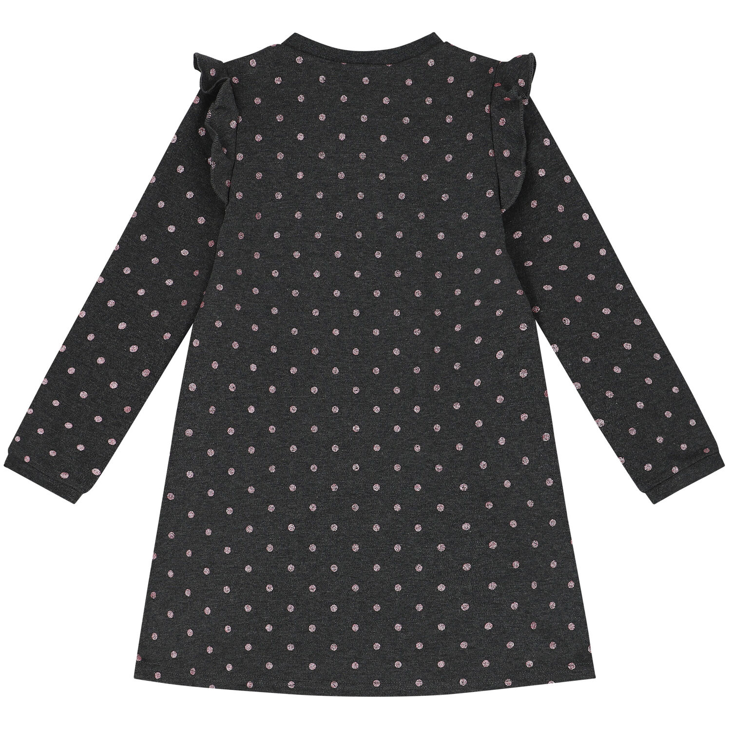 Girls Grey & Pink Polka Dot Dress, 1, hi-res image number null