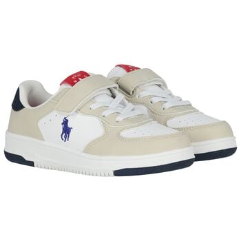 Boys White & Beige Logo Trainers