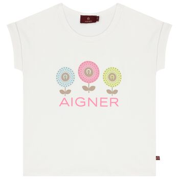 Girls White Floral Logo T-Shirt