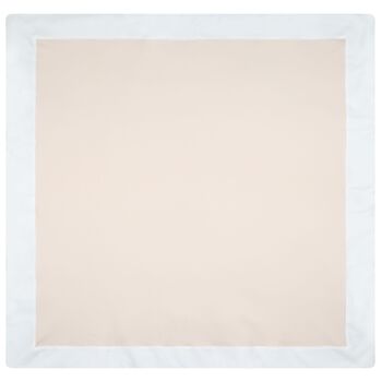 White & Beige Teddy Bear Logo Padded Baby Blanket