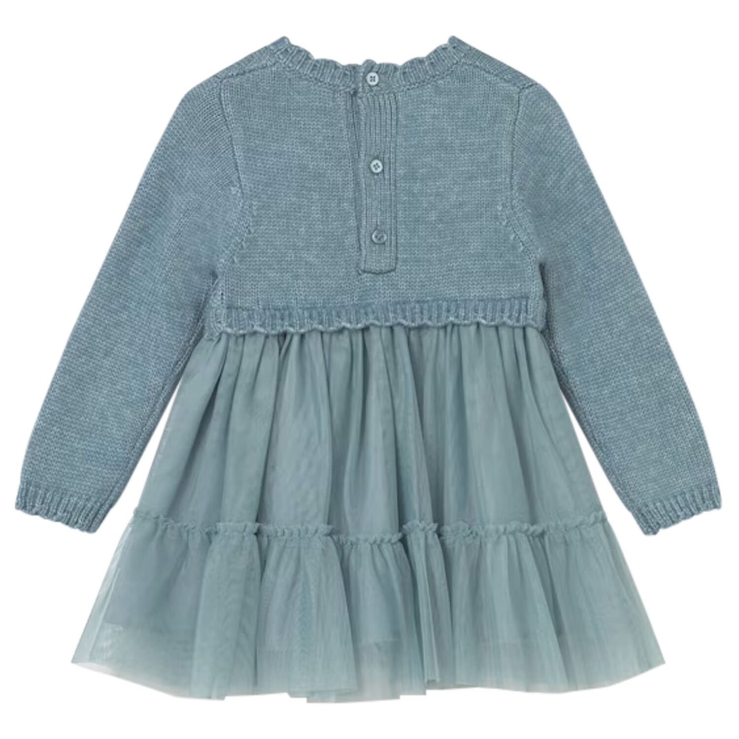 Younger Girls Blue Knitted & Tulle Dress, 3, hi-res