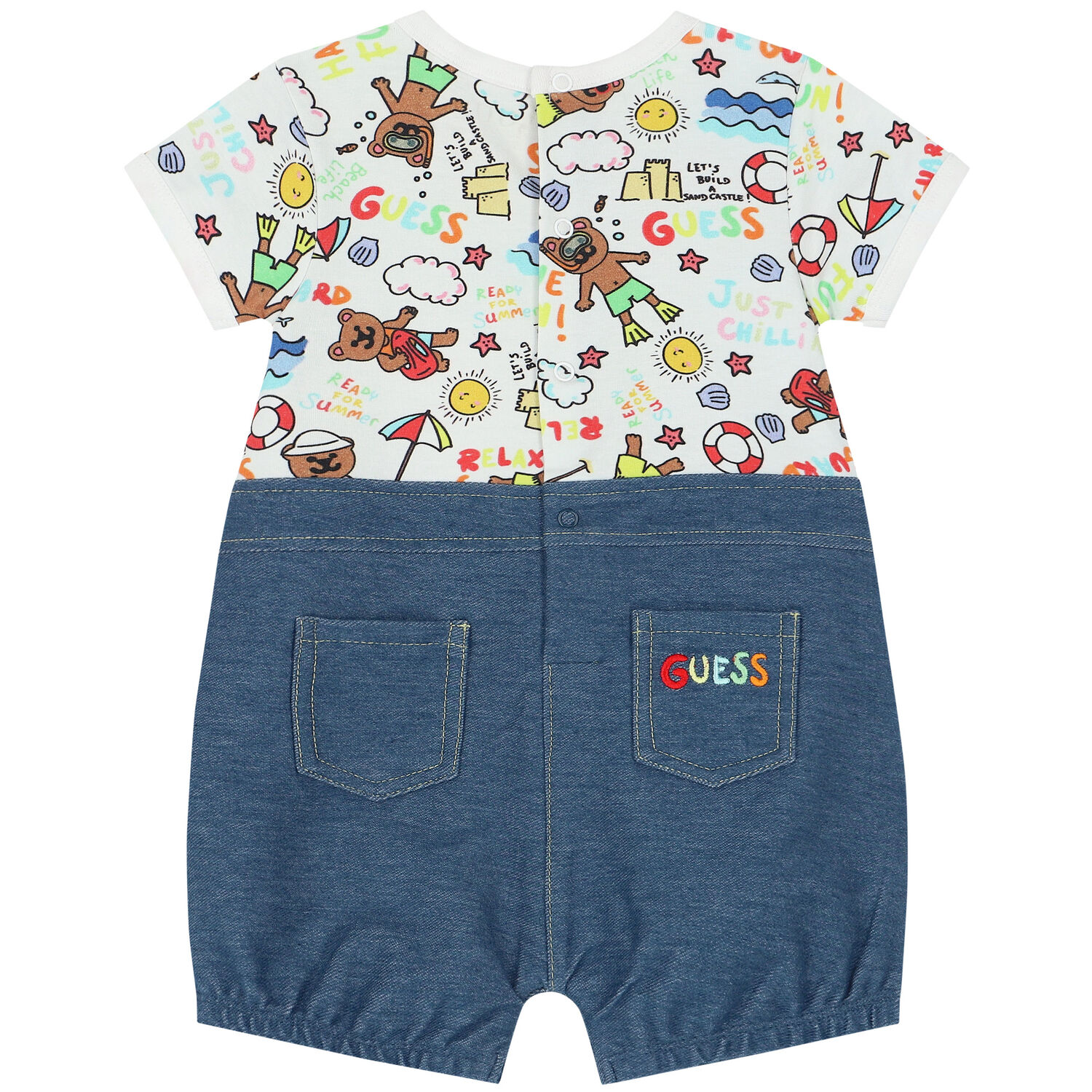 White & Blue Teddy Bear Romper, 1, hi-res