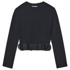 Girls Black Ribbed Long Sleeve Top, 2, hi-res