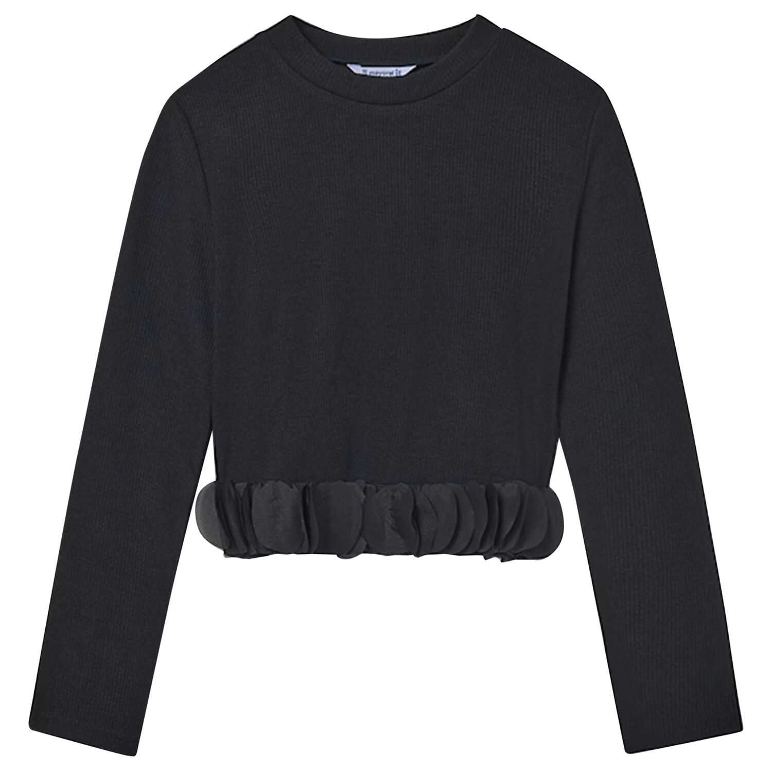 Girls Black Ribbed Long Sleeve Top, 2, hi-res