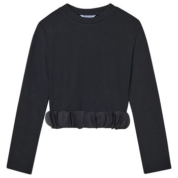 Girls Black Ribbed Long Sleeve Top