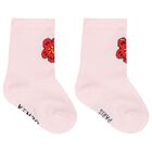 Baby Girls Pink & Ivory Flower Socks ( 2 Pack ), 1, hi-res