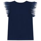 Girls Navy Blue Logo Tulle T-Shirt, 3, hi-res