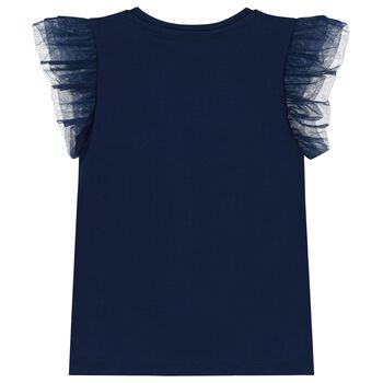 Girls Navy Blue Logo Tulle T-Shirt