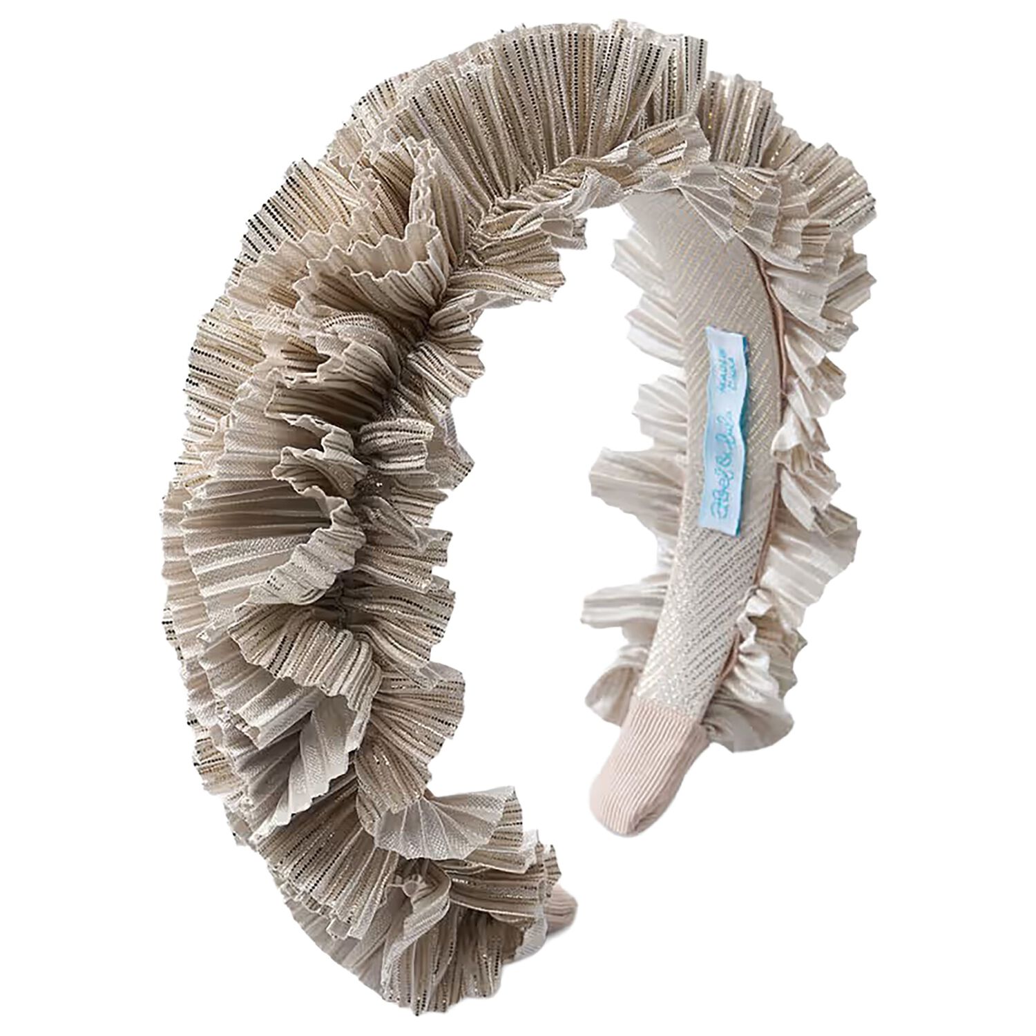 Girls Gold Pleated Ruffled Headband, 3, hi-res
