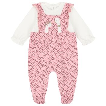 Baby Girls White & Pink Logo Babygrow