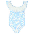 Girls White & Blue Petals Swimsuit, 1, hi-res