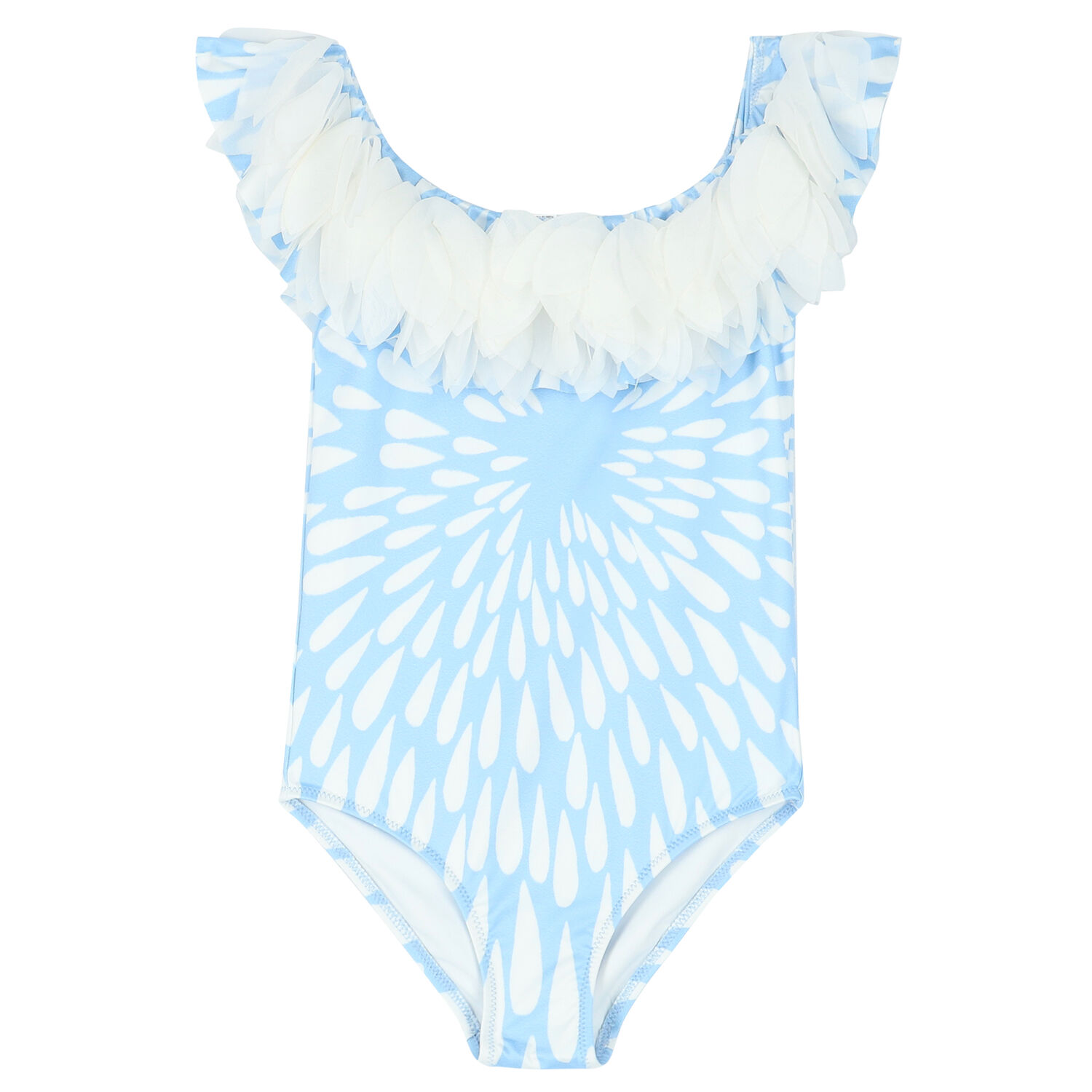Girls White & Blue Petals Swimsuit, 1, hi-res image number null
