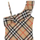 Girls Beige Check Swimsuit, 1, hi-res