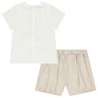 Baby Boys White & Beige Shorts Set, 1, hi-res