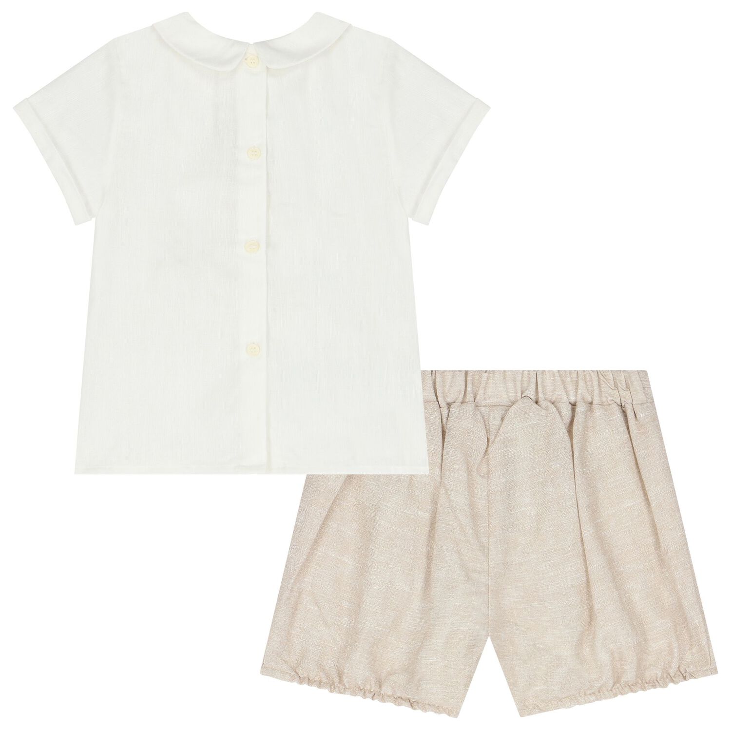 Baby Boys White & Beige Shorts Set, 1, hi-res