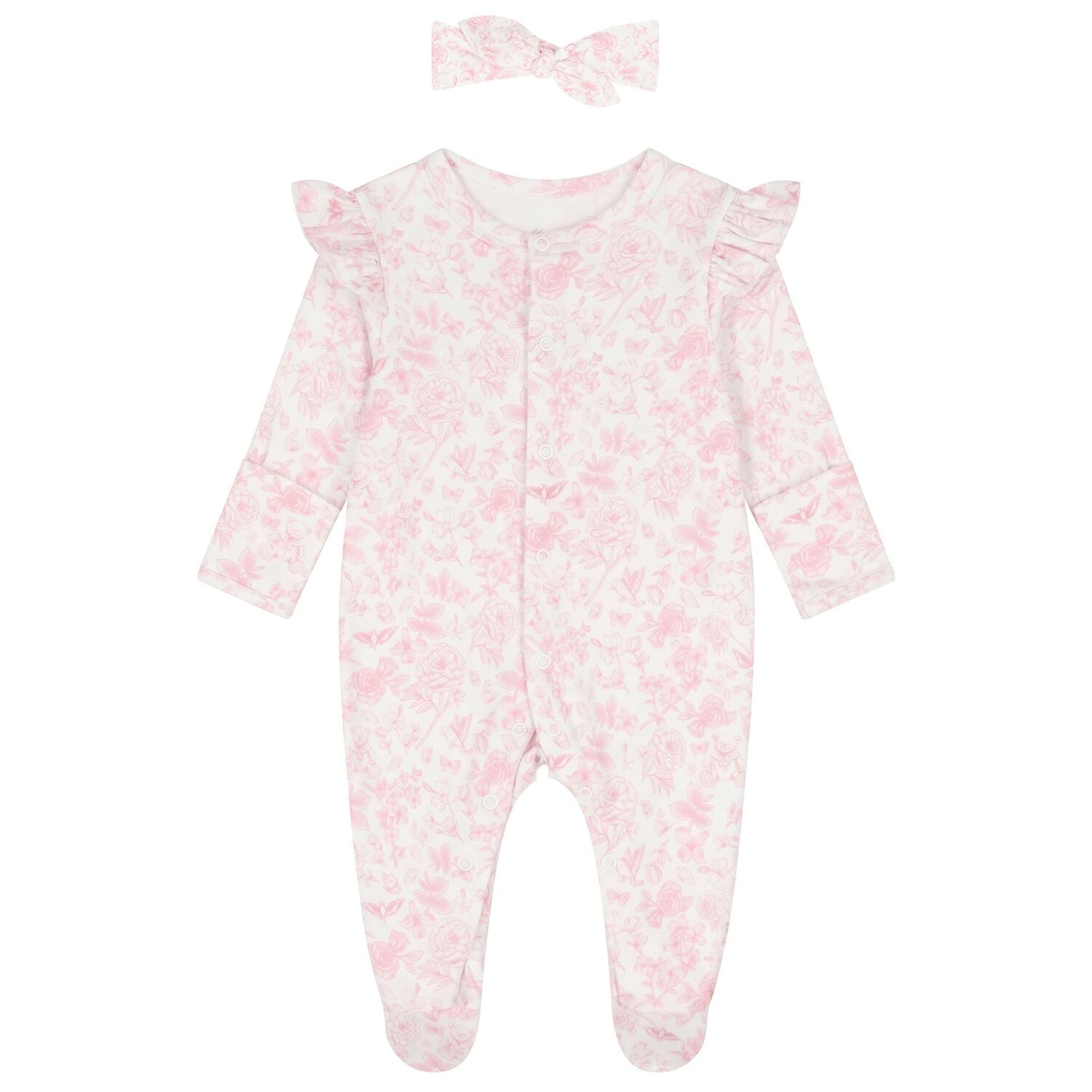 Baby Girls White & Pink Floral Babygrow Gift Set, 1, hi-res