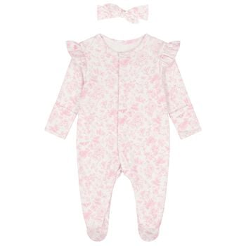 Baby Girls White & Pink Floral Babygrow Gift Set