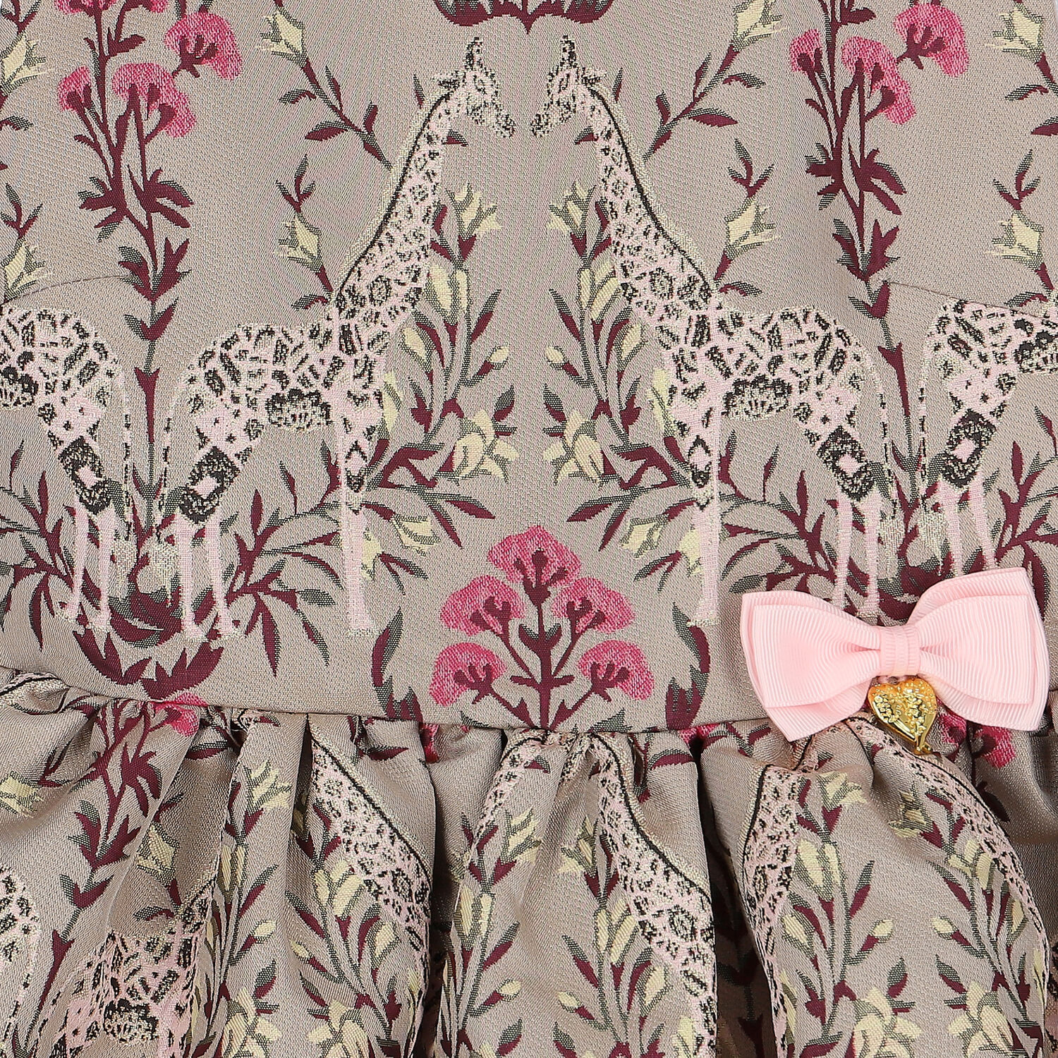 Girls Beige Jacquard Dress, 1, hi-res image number null