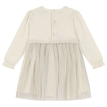 Younger Girls Ivory Pleated Tulle Dress