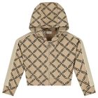 Girls Beige Logo Hooded Zip Up Top, 1, hi-res