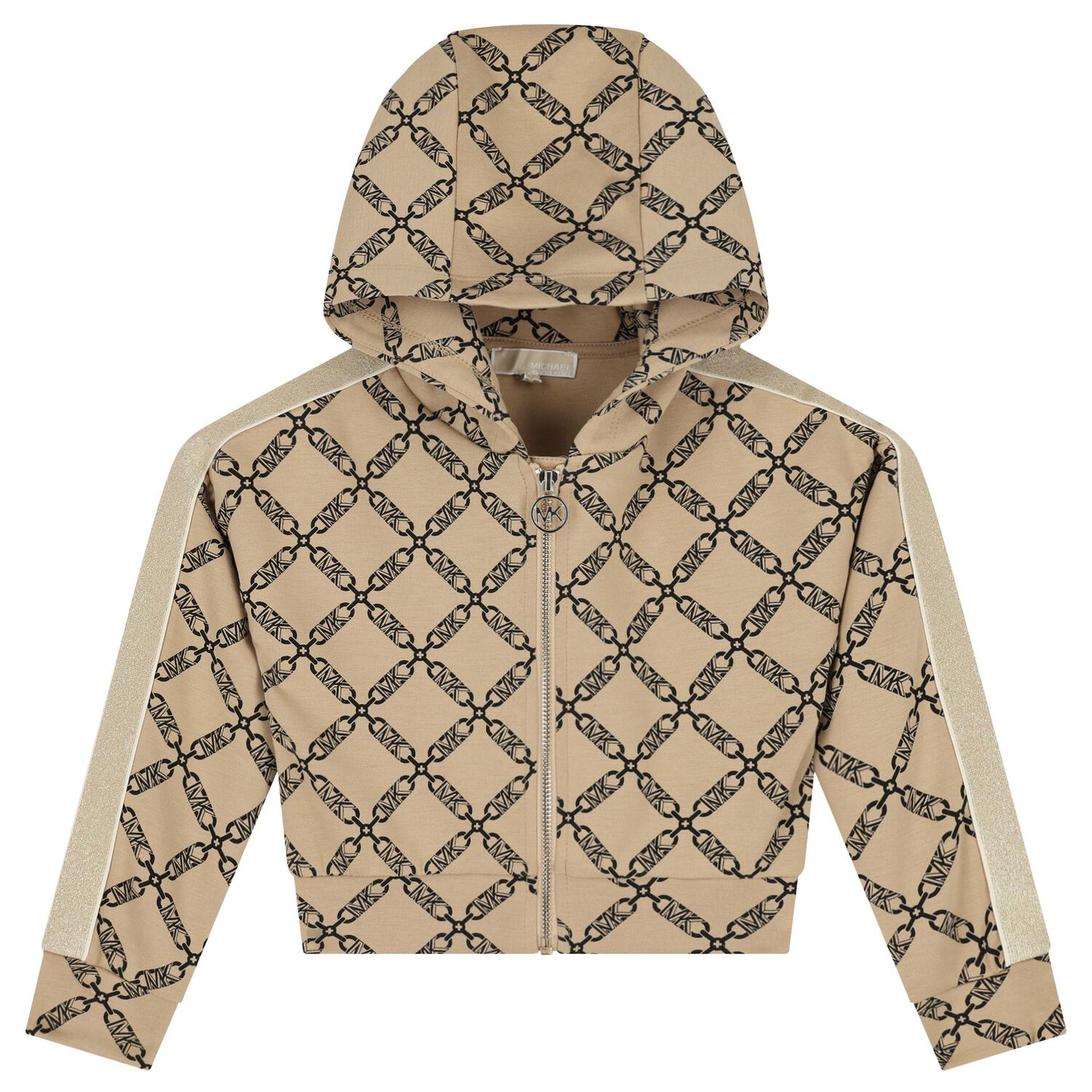 Girls Beige Logo Hooded Zip Up Top, 1, hi-res image number null