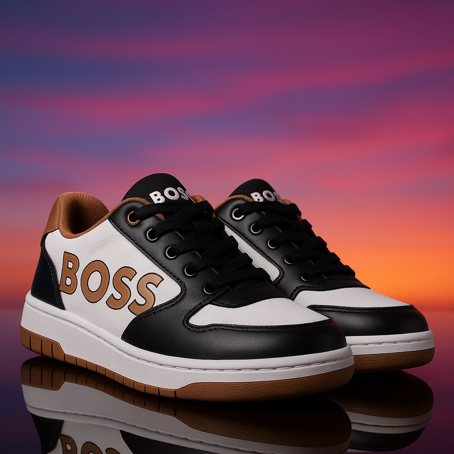 Boys Black & White Logo Trainers, 1, hi-res