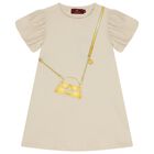 Girls Beige Bag Logo Dress, 2, hi-res